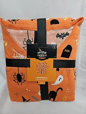 Buy Hyde & Eek Women's Large Pajamas 2-Pc Halloween Set Bat Candy Spider Boo Orange • 12.28£