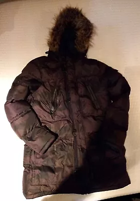 Buy Brave Soul Long Jacket Camouflage Jacket Brown Faux Fur Jacket Men Size S • 20£