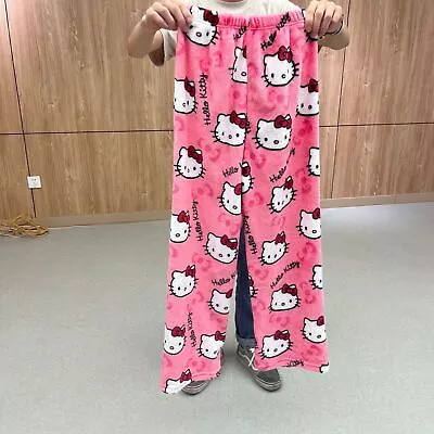 Buy Hello Kitty Pajamas Flannel Women Casual Homewear Pants Fluffy Trousers • 9.69£