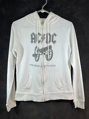 Buy AC DC For Those About To Rock Full-Zip Hooded Sweater Jacket Hoodie White Size M • 18.65£