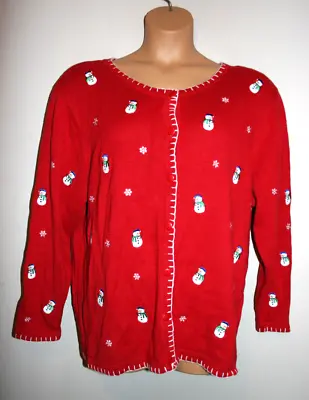 Buy VTG Womens Quacker Factory Christmas Embroidered Snowman Cardigan Sweater 2X • 53.43£