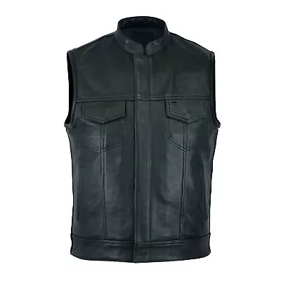 Buy Black Cut Off Gilet Cowhide Leather Mens Waistcoat Vest Sons Of Anarchy Style • 59.99£