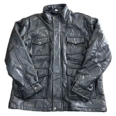 Buy Vintage Leather Field Jacket Full Zip Pockets Retro Y2K Black Mens XL • 31.49£