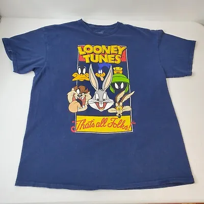 Buy Looney Tunes Unisex Size L That's All Folks Graphic Short Sleeve Blue T-Shirt  • 13.22£