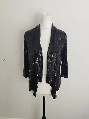 Buy Vintage New Look Black Sequin Party Going Out Waterfall Blazer Suit Size 12 • 12.98£
