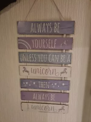 Buy Always Be A Yourself Unless Unicorn Hanging Wood Sign Bedroom Purple White • 7£