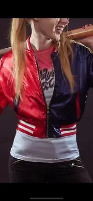 Buy Women’s Red Blue Harley Quinn Suicide Squad Halloween Fancy Dress Bomber Jacket • 24.75£