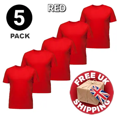 Buy 5 Pack Mens Plain 100% Cotton Blank T Shirt Tee T-shirt Multi Pack Crew Neck Gym • 19.99£