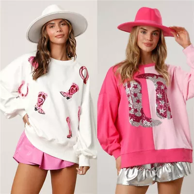 Buy 2024 Womens Loose Pullover Hoodies Sweatshirt Casual Holiday Party Sequin Shiny • 15.99£
