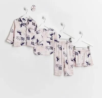 Buy River Island Girls Pyjama Bundle Sleepover Set Pink Unicorn Pjs X 2 Gift Box 2-3 • 14£