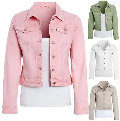 Buy Womens Denim Jacket Jeans Stretch Twill Jackets Khaki Pink White Size 10 12 14 8 • 27.95£