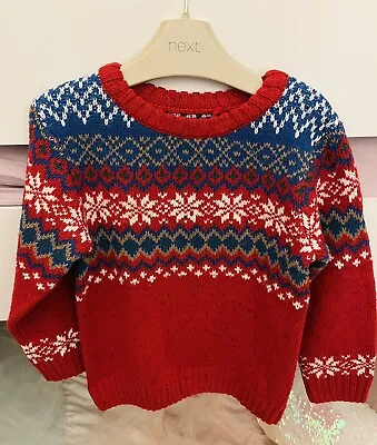 Buy New Boys Next Red Christmas Jumper Size 3 • 5£