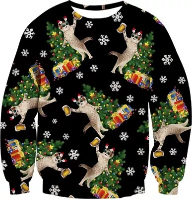 Buy Christmas Cats And Beers Mens Christmas Jumper - Black X-Large Festive Christmas • 15.99£