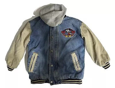 Buy Vintage Disney Store Embroidered Mickey  Denim Varsity Jacket Youth S (6/6X) • 66.14£