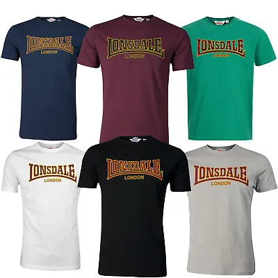 Buy Lonsdale Premium CLASSIC Slim-Fit T-Shirt Flock Print Logo 100% Cotton 6 Colours • 29.90£