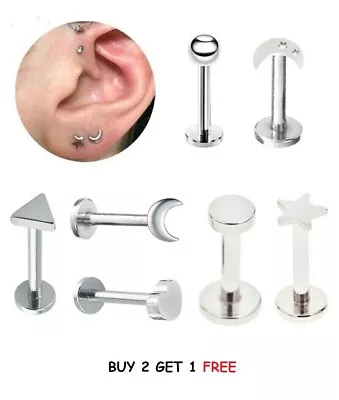 Buy Flat Back Tragus Cartilage New Plain Screw In Heart Star Moon Earring Bar Stud • 2.99£