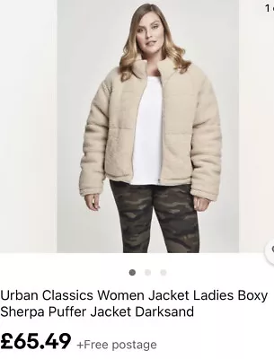 Buy Urban Classics Ladies Plus Jacket Boxy Sherpa Teddy Puffer Darksand XL TB2447 • 25£