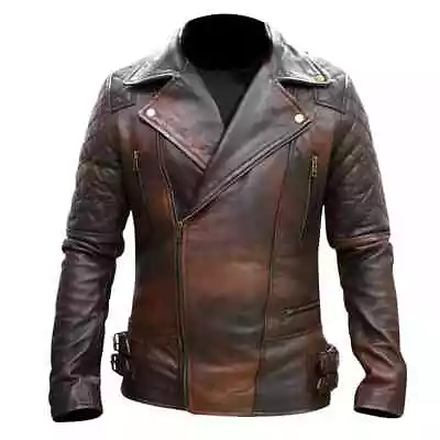 Buy Men's Biker Classic Diamond Motorcycle Brown Distressed Vintage Leather Jacket • 84.99£