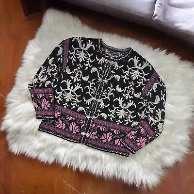Buy VTG SKYR Sweater Cardigan Nordic Fair Isle Wool Blend Silver Clasp Size L Jacket • 42.52£