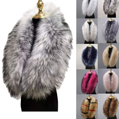 Buy Women Fur Collar Scarf Trim Faux Fox Jacket Hood Scarf Shawl Wrap Winter Scarf • 9.69£