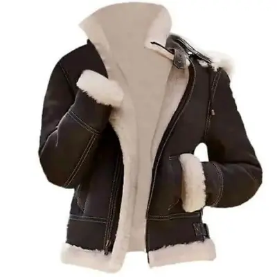 Buy Womens B3 RAF Bomber Aviator Hooded Brown Fur Shearling Real Leather Jacket • 189.99£