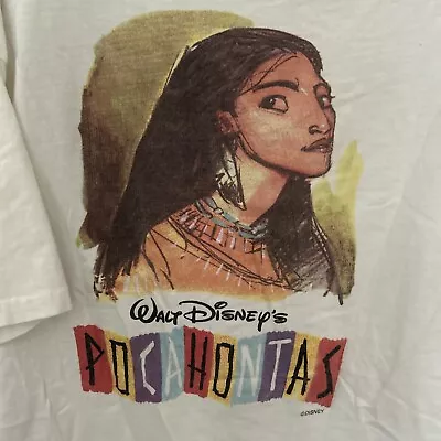 Buy Disney Pocahontas Promo  Graphic Vintage White T-Shirt Made USA Mens L RARE • 80.32£