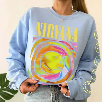 Buy New Nirvana Smiley Face Crewneck Sweatshirt Casual Hoodie  Heliconia Color Gift • 10.20£