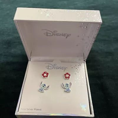 Buy Disney Stitch & Flower Brass Silver Plated 2 Pair Earring Set • 14.46£