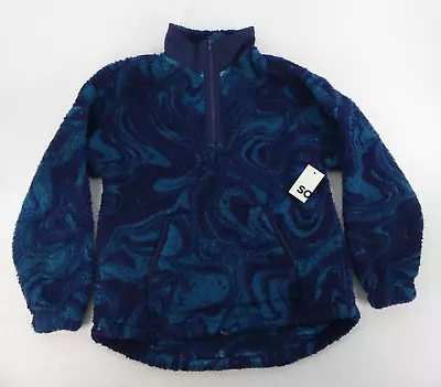 Buy SO Jacket Womens Large Juniors Dark Blue Marble Sherpa Quarter Zip Pullover • 16.06£