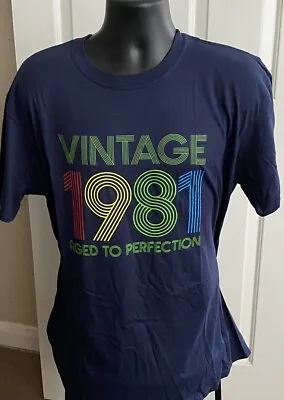 Buy New. Vintage 1981 Logo Navy Blue T Shirt ,UK XL • 11.99£