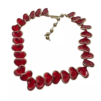 Buy Vintage Red Plastic Heart Lucite Goldtone Necklace Rockabilly Retro Love Jewelry • 15.78£