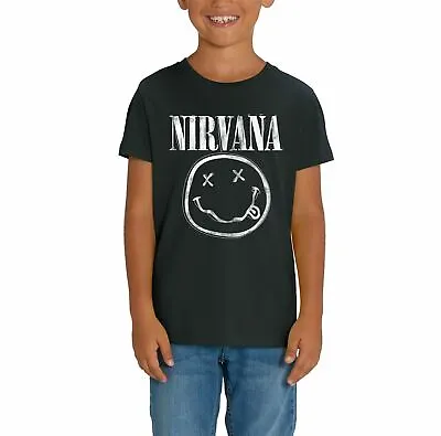 Buy Official Nirvana Classic Smiley Children's Unisex Black T-Shirt • 18.99£