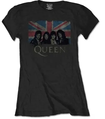 Buy Queen Ladies T-shirt: Union Jack Vintage Official Merch New Black Size Large • 16.79£