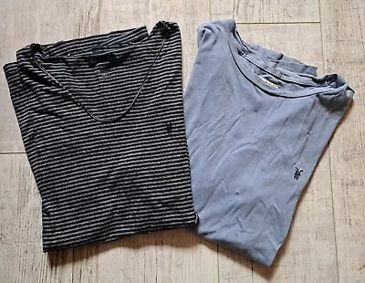 Buy ALL SAINTS T Shirts X 2 EMBROIDERED LOGO Stripes BLACK BLUE Size SMALL Crew V • 26.50£