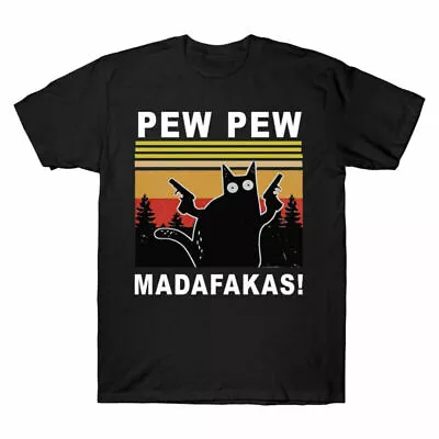 Buy Cat Tee Tee Sleeve Madafakas PEW T PEW Lover Funny Black Short Cat Shirt Shirt • 13.98£
