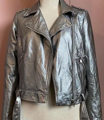 Buy Ladies Silver Faux Leather Biker Jacket S/M Zara • 30£