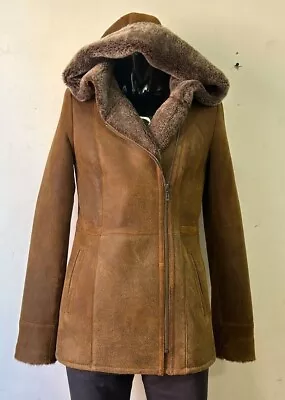 Buy Ladies B3 Flying Real Sheepskin Shearling Jacket Rust Vintage Fur Hooded  P-744 • 150£