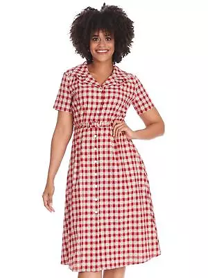 Buy 1950s Retro Rockabilly Red Cherry Gingham Vintage Style Shirt Dress UK 08-18 • 62.99£