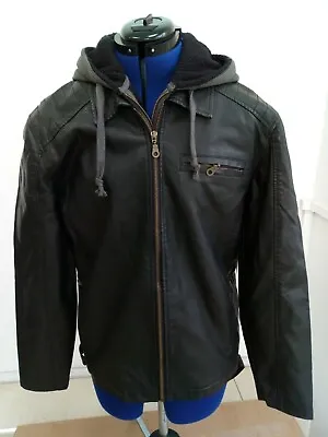 Buy Classic Men's Black Leather Hoodie Jacket Gents Casual Outfit Size Small UK SALE • 49.99£