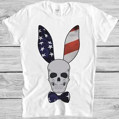 Buy Skull Bunny T Shirt USA Flag America Motorbike Vintage Funny Cool Gift Tee M165 • 6.35£