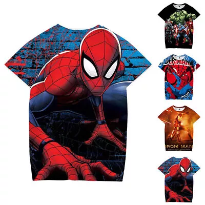 Buy Spiderman Iron Man T-Shirt Kids Boys Short Sleeve Shirts Summer Tops Tee Travel • 5.27£