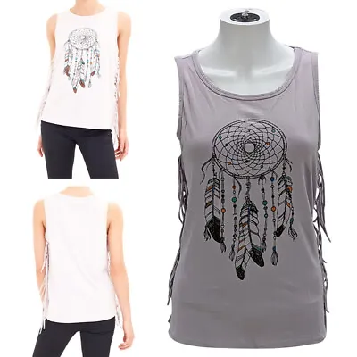 Buy BRAVE SOUL Womens T Shirts Printed Summer Top Ladies Sleeveless Lace Up Tee XS-L • 6.99£