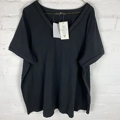 Buy V By Very Lace Insert V Neck T-Shirt, Black UK16 44” Bust (PUN7N) • 4.50£
