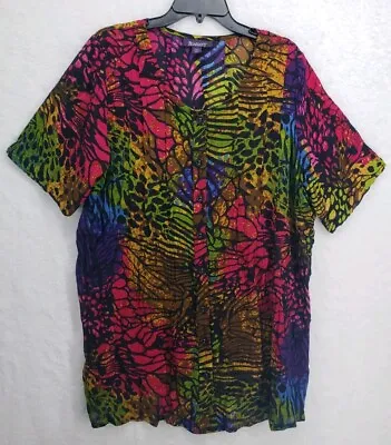 Buy Roman's Plus Size 16W Blouse Bright Colorful Funky Button Up  Tunic Top • 14.34£