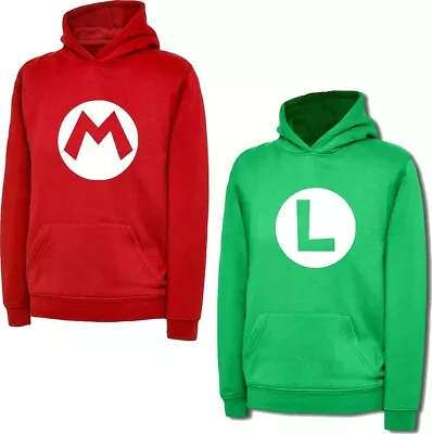 Buy Super Mario And Luigi Mario Bro's Logo Hoodie Video Game Mario Luigi Hood Top • 20.99£