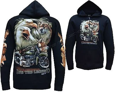 Buy Biker Harley Wolf Eagle Live The Legend Native Zip Zipped Hoodie Hoody Jacket  • 27.99£