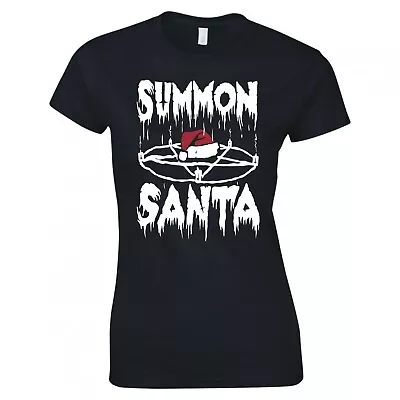 Buy Funny Gothic Christmas  Summon Santa  Ladies Skinny Fit Tshirt • 12.99£
