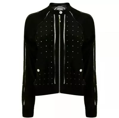 Buy Women's New Designer Cavalli Black Embellished Silver Stud Rhinestone Jacket. • 99.99£