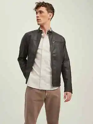 Buy JACK & JONES Mens Rocky Faux Leather Jacket Brown SIZE S Brand New RRP £55 • 42.95£