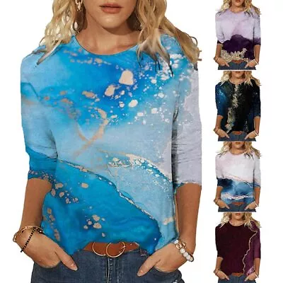 Buy Plus Size Womens Printed Loose T-Shirts Tee Ladies 3/4 Sleeve Casual Tops Blouse • 10.49£